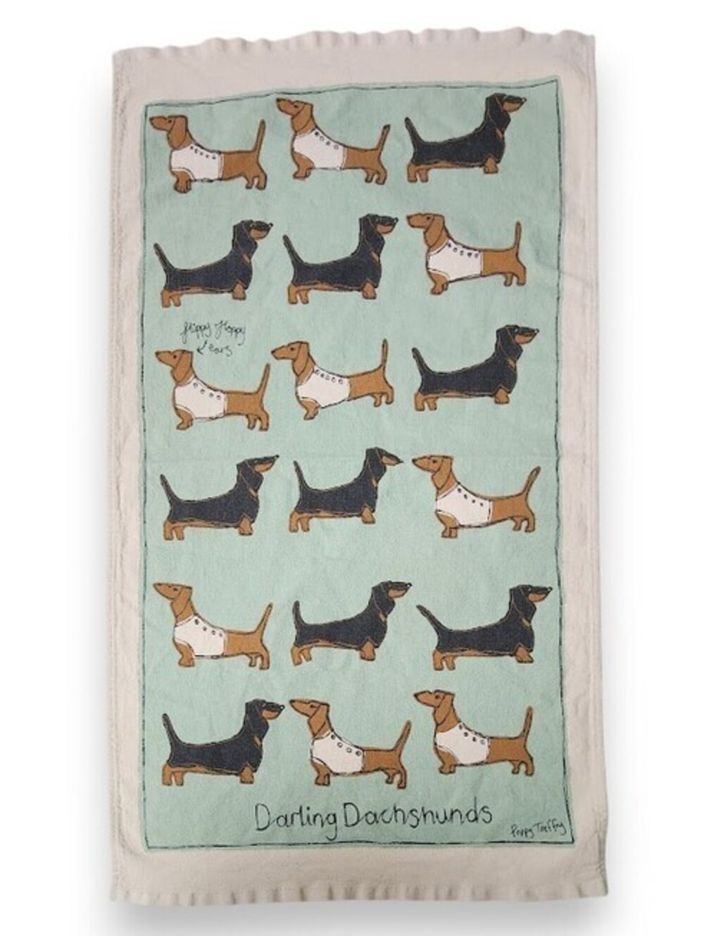 Poppy Treffry Darling Dachshunds Kitchen Towel 100% Unbleached Organic Cotton